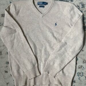 Ralph Lauren Cream V-Neck Sweater with Ribbed Cuffs